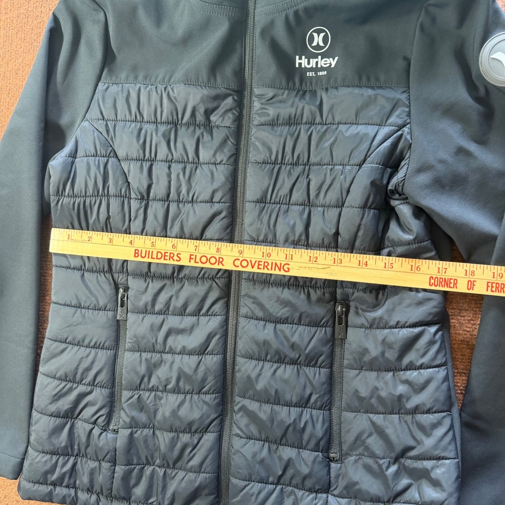 A+ Hurley Womens Black Hybrid Quilted Puffer Softshell Hooded Jacket Size S 1146 - Picture 3 of 7